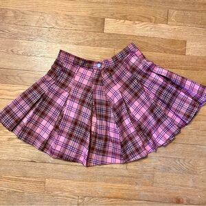 Chic Pink Plaid Skater Skirt